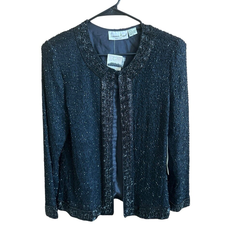 Laurence Kazar Jacket Women's PM Black Evening Beaded 100% Silk Formal Party